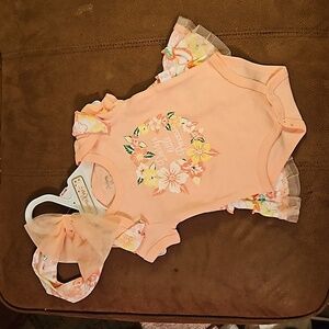 PRINCESS ROSE 0-3mos 100% cotton Skirt Onesie + Headband Set! NWT